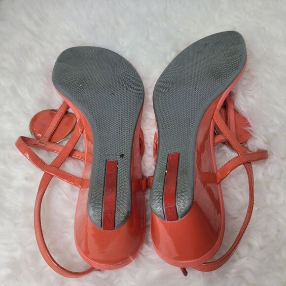 Prada Sport Womens T-Strap Sandals  Size 8.5 Patent Leather Low Wedge Slingback - Picture 10 of 11